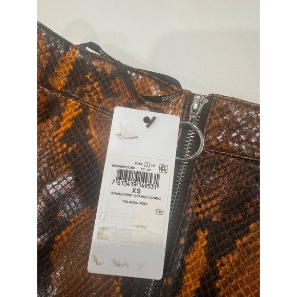 Guess Snake Print Vinyl Mini Skirt With Front Zipper In Orange & Black XS - Picture 2 of 8